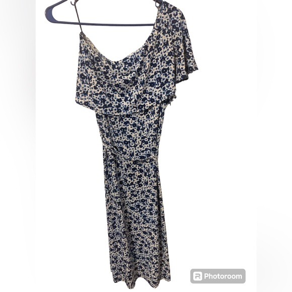 Michael Kors blue and white size large dress one cold shoulder tie belt - Picture 2 of 6